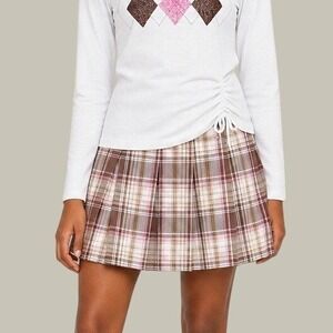 Sweet Butterfly Girls Size L 14/16 White Argyle Top Plaid Pleated Skirt  Preppy